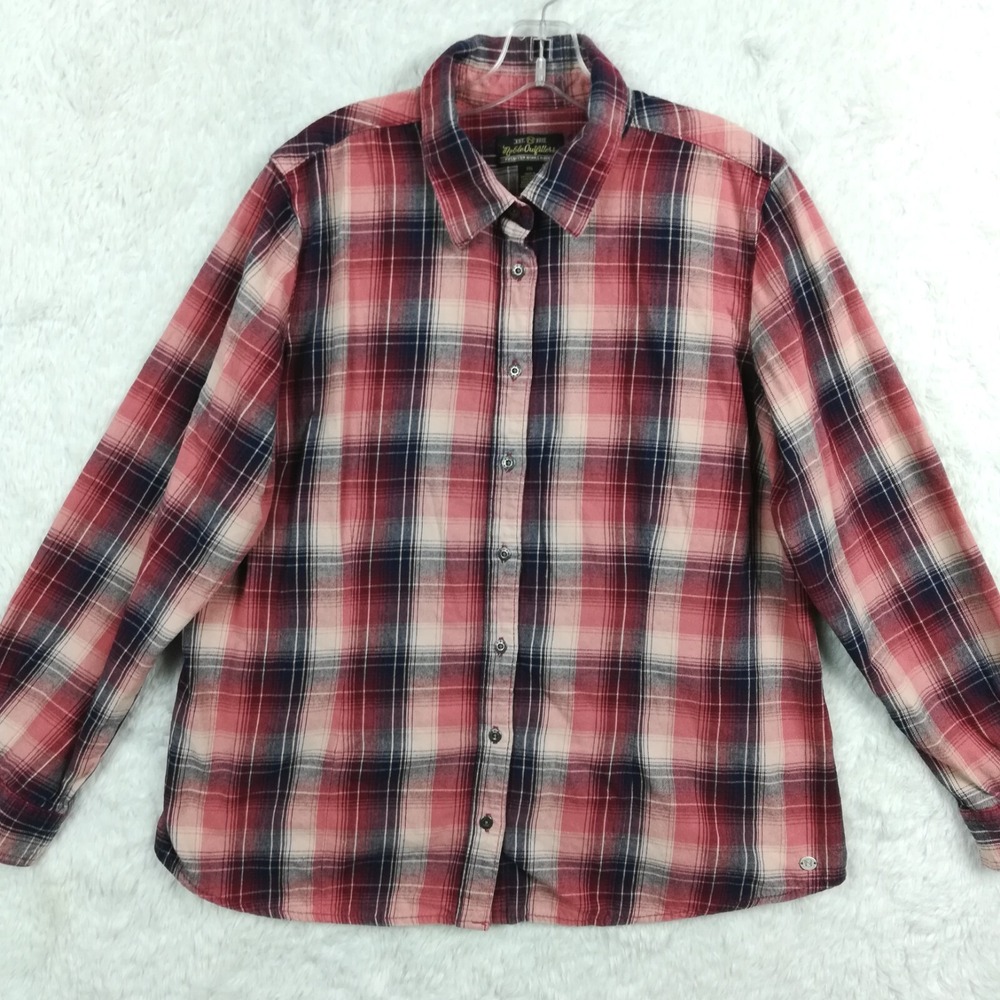Noble Outfitters Womens Shirt Button Up Navy Pink Plaid Flannel Long Sleeve XXL
